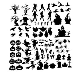 Set of silhouettes of Halloween. Vector illustration