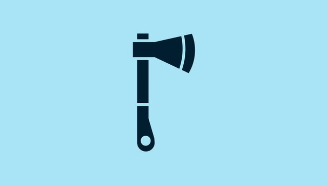 Blue Wooden axe icon isolated on blue background. Lumberjack axe. 4K Video motion graphic animation