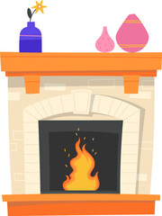 House interior flat icon Fireplace and modern decor elements