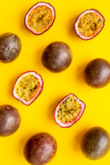 Fruit pattern of ripe fresh passion fruits, top view
