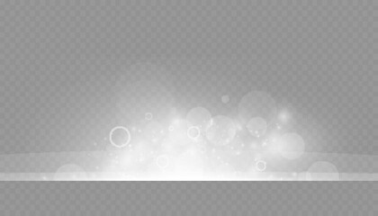 Dust sparks and stars shine with a special light. Christmas light effect. Glittering particles of magic dust.Vector sparkles on a transparent background.