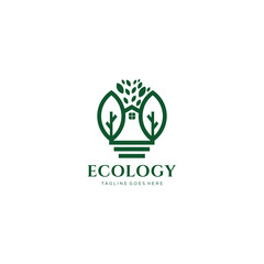 Flat green home with green leaf inside. Simple silhouette of the house with green roof and chimney. Icon isolated on white. Vector building symbol. Eco friendly house. recycle and reuse home sign art