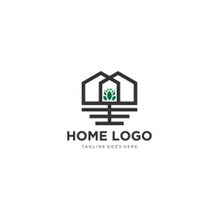 Obraz premium Flat green home with green leaf inside. Simple silhouette of the house with green roof and chimney. Icon isolated on white. Vector building symbol. Eco friendly house. recycle and reuse home sign art