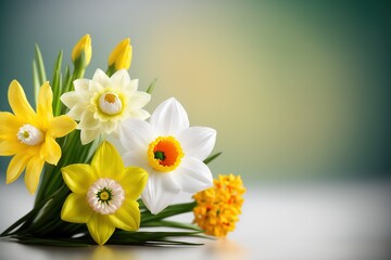 Daffodils and spring flowers background for text design digital and also for print resolutions generative ai