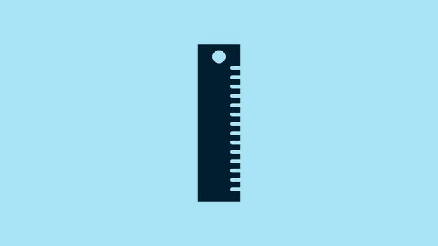 Blue Ruler icon isolated on blue background. Straightedge symbol. 4K Video motion graphic animation