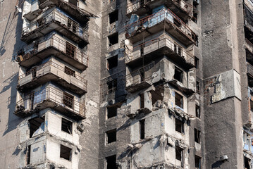 destroyed and burned houses in the city Russia Ukraine war