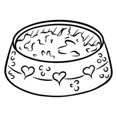 Bowl for dry pet food. Full bowl of food.