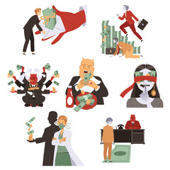 Bribery and Corruption with People Character Giving and Receiving Money Vector Set