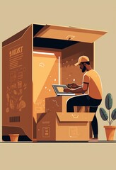 illustration, shopping online, in cardboard boxes, generated by AI