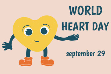 Cute heart with eyes, World Heart Day sign, banner
