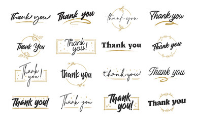 THANK YOU hand lettering designs. Thanks compositions written with decorative calligraphic font.