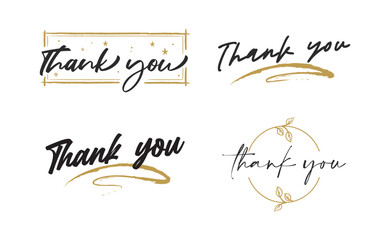 THANK YOU hand lettering designs. Thanks compositions written with decorative calligraphic font.