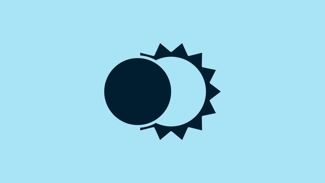 Blue Eclipse of the sun icon isolated on blue background. Total sonar eclipse. 4K Video motion graphic animation