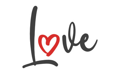 Love text lettering. O letter replaced by heart shape. Valentine's day design.