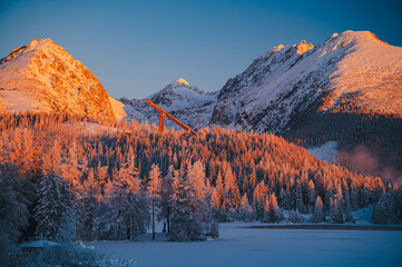 The crisp, clear winter morning at Strbske Pleso, with the High Tatras looming above the frozen lake