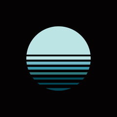 Original vector illustration of a retro sunset in the style of the 80s. A design element.