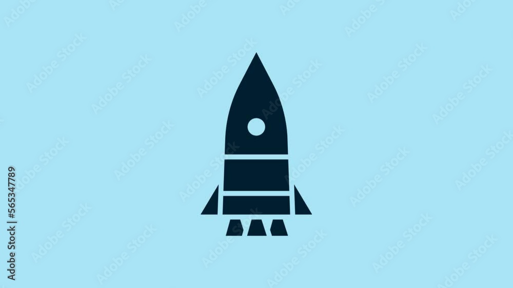 Sticker Blue Rocket ship icon isolated on blue background. Space travel. 4K Video motion graphic animation