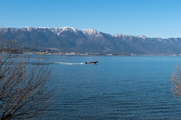 冬の琵琶湖　バスボート