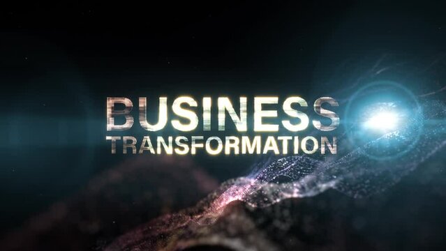 Business Transformation text abstract science technology hitech futuristic 3D cinematic title background. Animation for business network technology introduction.
