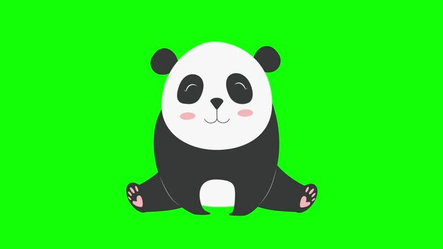 animated smiling panda with green screen chroma key background

