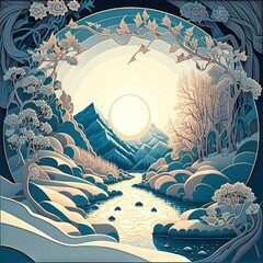 Pretty  illustrations with landscapes, for background or covers 