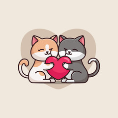 Cute cat huge love heart cartoon vector icon illustration animal isolated