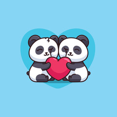 Cute panda huge love heart cartoon vector icon illustration animal isolated