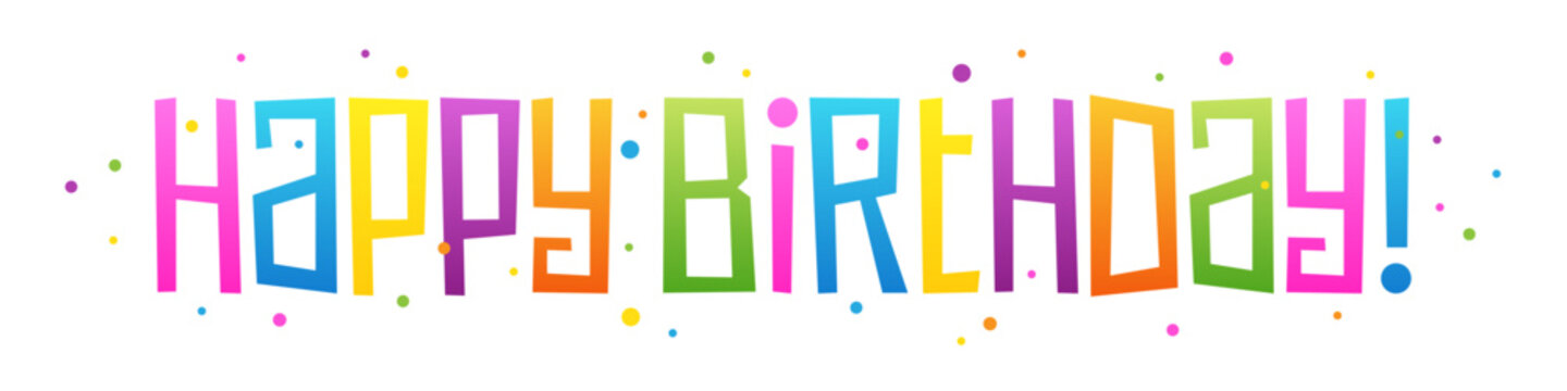 HAPPY BIRTHDAY! colorful hand lettering banner with dots