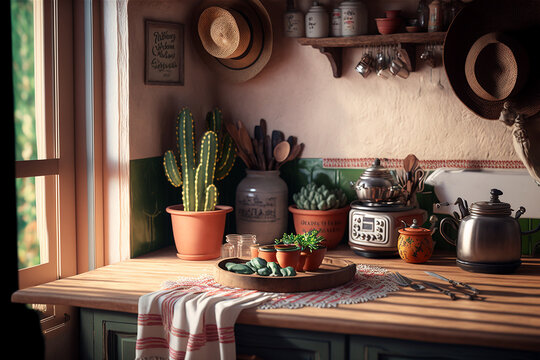 Interior Of A Mexican Kitchen Generated With AI
