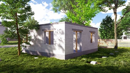 Fototapeta na wymiar Building a house. 3D visualization of the house