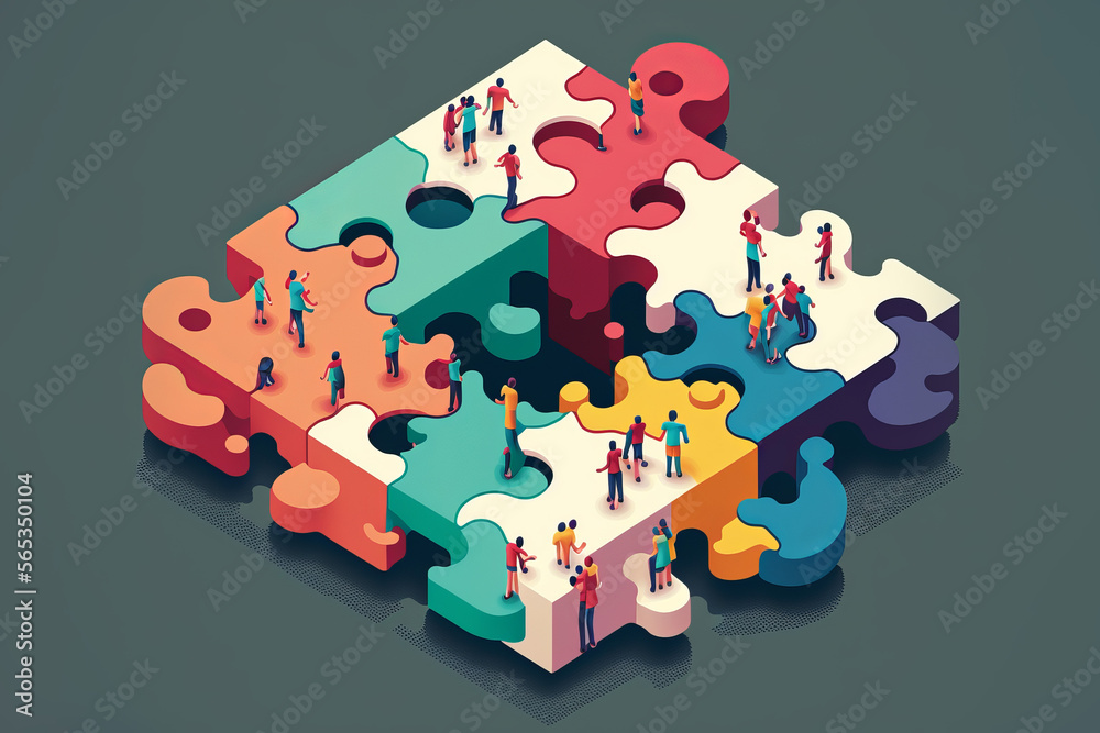 Wall mural puzzle teamwork concept illustration for business and finance (generative AI)