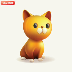 Cute Red-headed cat. Realistic 3d design element In plastic cartoon style. Vector illustration.