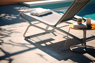 Fototapeta na wymiar Sunlounger on a pool generated with AI