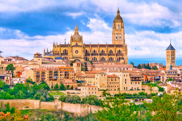 Fototapeta na wymiar Cityscape View, Segovia UNESCO World Heritage Site, Castile and Leon, Spain, Europe