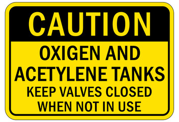 Acetylene warning chemical sign and labels oxygen and acetylene tank