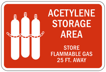 Acetylene warning chemical sign and labels acetylene storage area