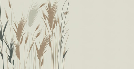 Wheat ears seamless background. Copy space. Winter, blades of grasses. Grasses outdoor. Winter cold mood. Copy space.Illustration, generative AI.