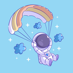 Astronaut is doing parachute in beautiful sky