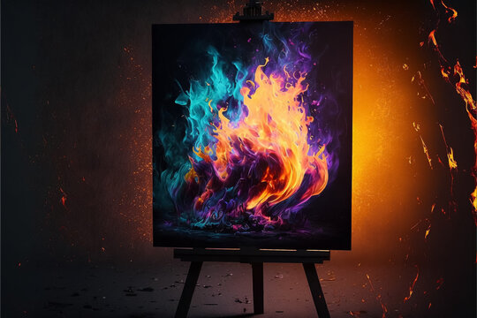 a canvas of flames in various tones in a dark background. Generative ai