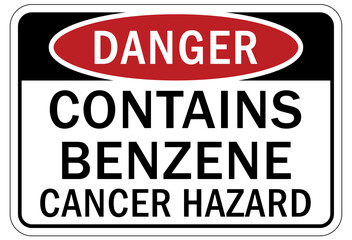 Benzene warning chemical sign and labels contains benzene cancer hazard