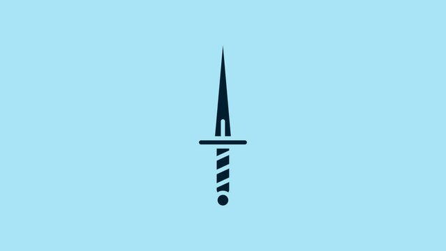 Blue Dagger icon isolated on blue background. Knife icon. Sword with sharp blade. 4K Video motion graphic animation