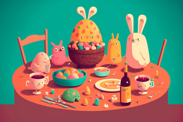Easter Party table, generative AI