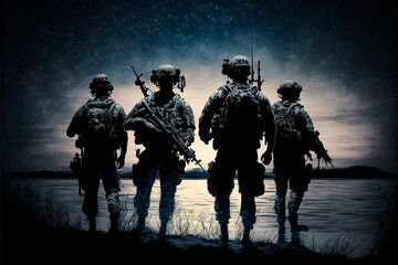 silhouette of a group of soldiers