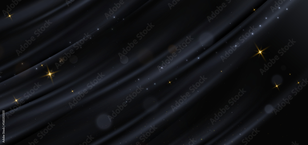 Wall mural elegant grey curved line on black background with sparkle and copy space for text. template premium 