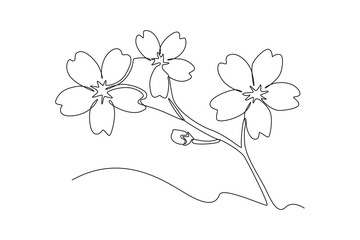Single one line drawing Cherry tree spring flower. Cherry blossom concept. Continuous line draw design graphic vector illustration.