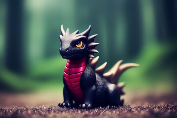 Cute dragon on blurred background AI