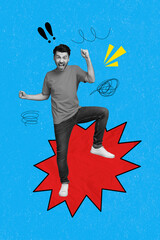 Creative abstract template graphics collage image of angry guy shouting swearing isolated drawing background
