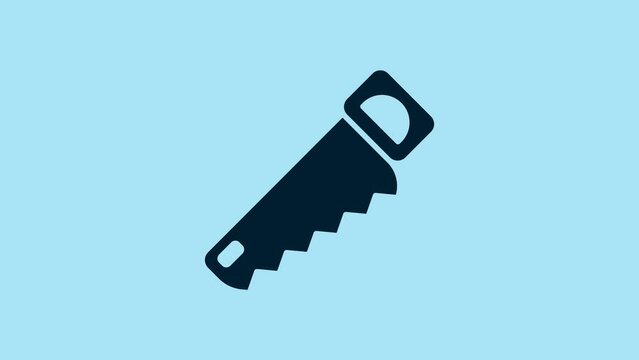Blue Hand saw icon isolated on blue background. 4K Video motion graphic animation
