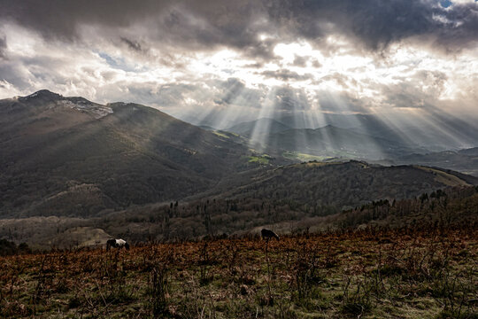 Winter lights on the hills of the basque country