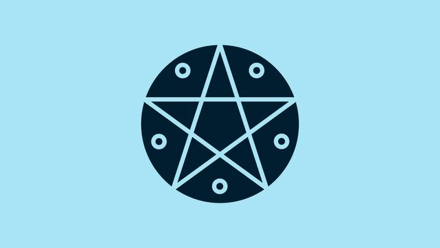 Blue Pentagram in a circle icon isolated on blue background. Magic occult star symbol. 4K Video motion graphic animation